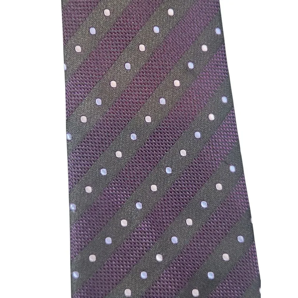 Giorgio Armani 100% Silk Tie Purple Black Striped Polka Dot‎ Made in Italy